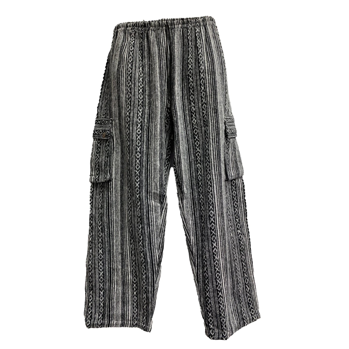 Vintage Ethnic Heavy Cotton Bohemian Striped Long Cargo Pants