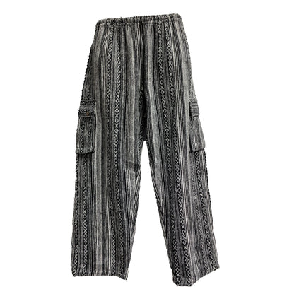 Vintage Ethnic Heavy Cotton Bohemian Striped Long Cargo Pants