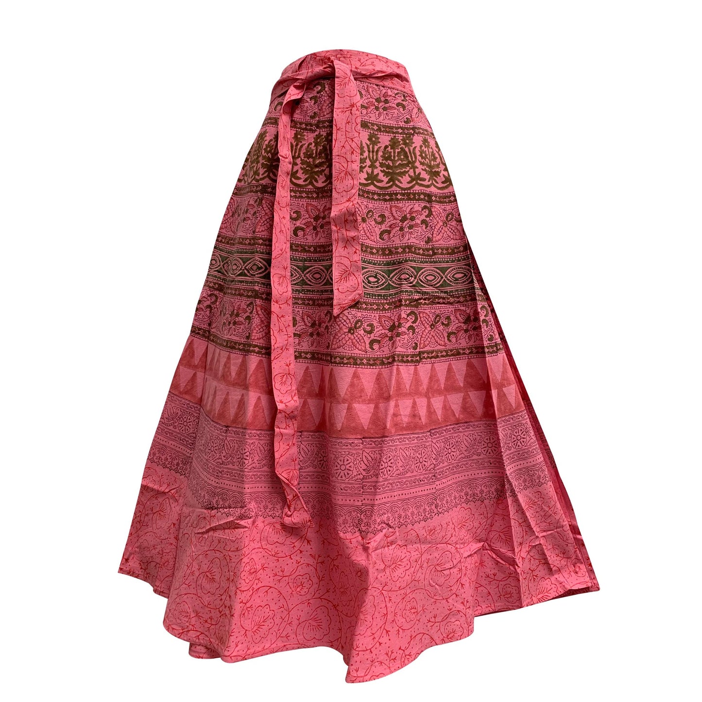 Bohemian Indian Ethnic Block Print Cotton Long Maxi Wrap Around Skirt Bagroo print