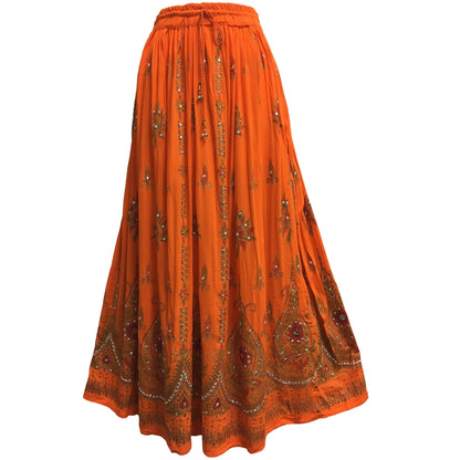 Women's boho Handmade Indian Sequin Crinkle Gypsy Long Broomstick Skirt