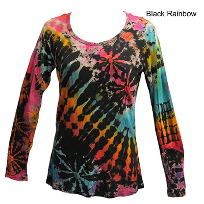 Women's Stretchy Spandex Hand Tie-Dye Long-Sleeve Yoga Boho Blouse Top Summer Festival T-Shirt