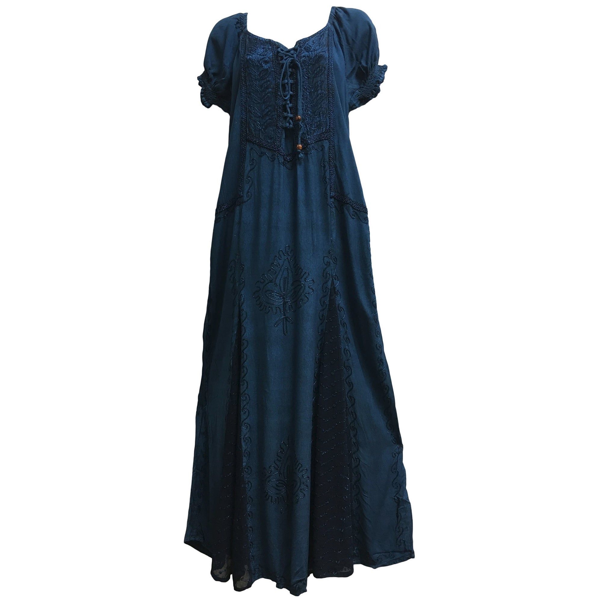 Boho Renaissance Embroidered Puffed Sleeve Stonewashed Long Corset Dress | Ethnic Women Dresses USA & Canada Ambali Fashion Boho Renaissance Embroidered Puffed Sleeve Stonewashed Long Corset Dress | Ethnic Women Dresses USA & Canada Ambali Fashion