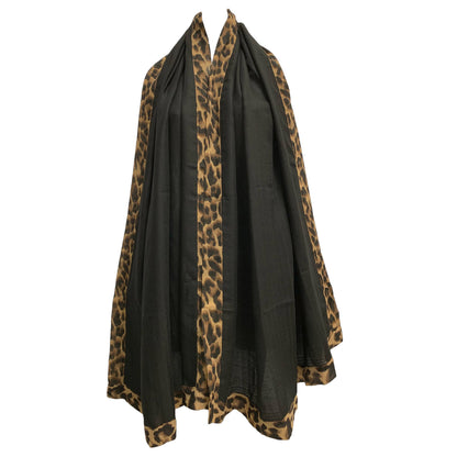 Leopard Print Border Soft Cotton Blend Large Fashion Shawl Wrap Scarf