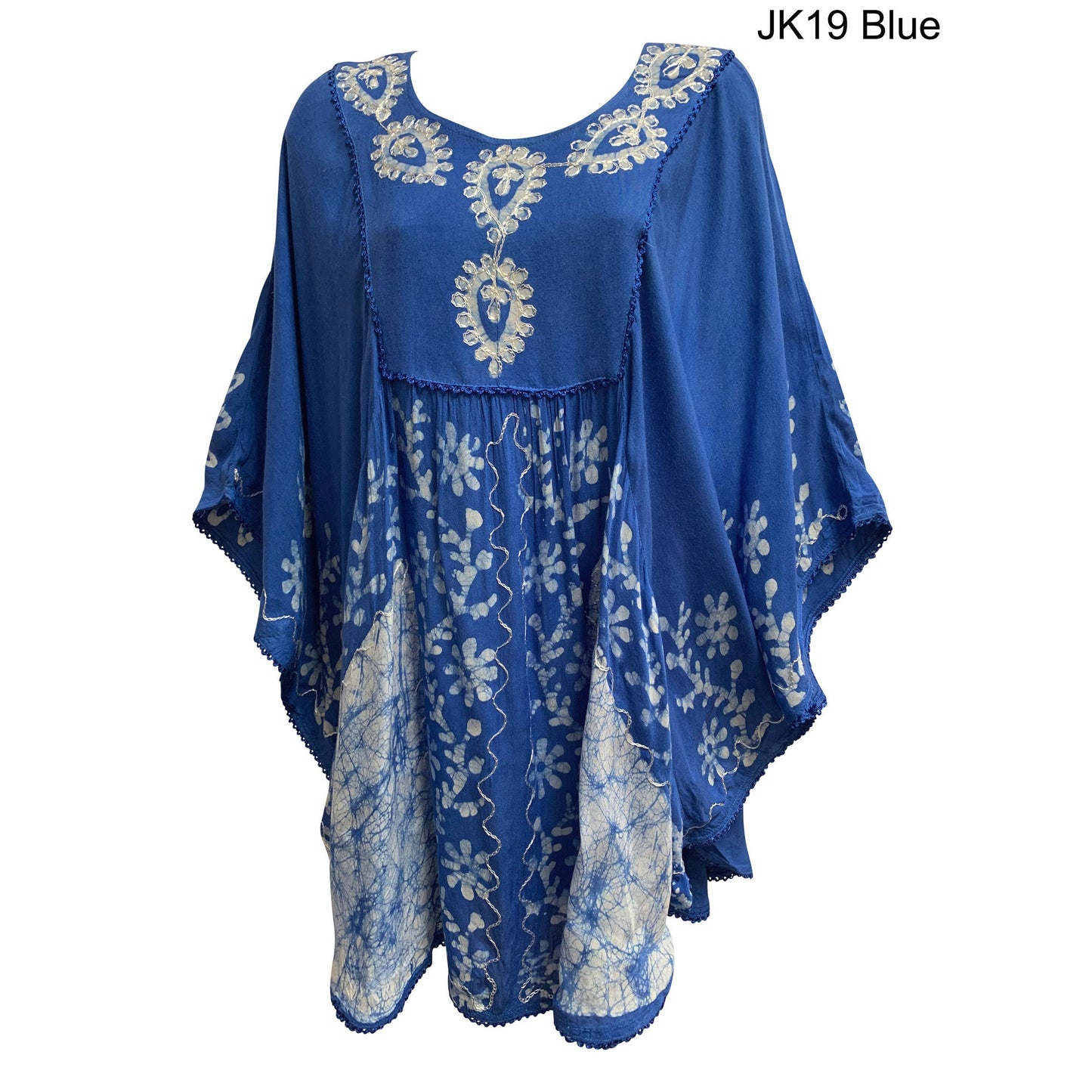 JK Missy Plus Indian Bohemian Tie-Dye Batik Embroidered Poncho Caftan Blouse kaftan mini dress