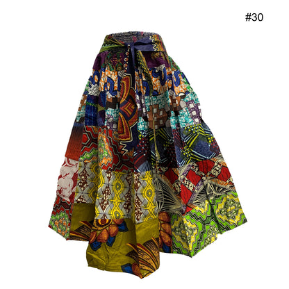 Bohemian African Wax Cotton Patchwork Ethnic Print Flared Long Maxi Skirt with Pockets