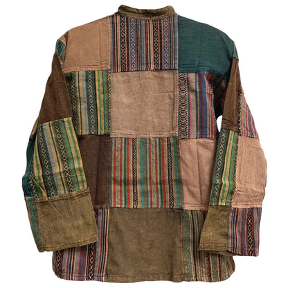 Men's Vintage Indian Heavy Cotton Boho Long Sleeve Hand made Patchwork Shirt