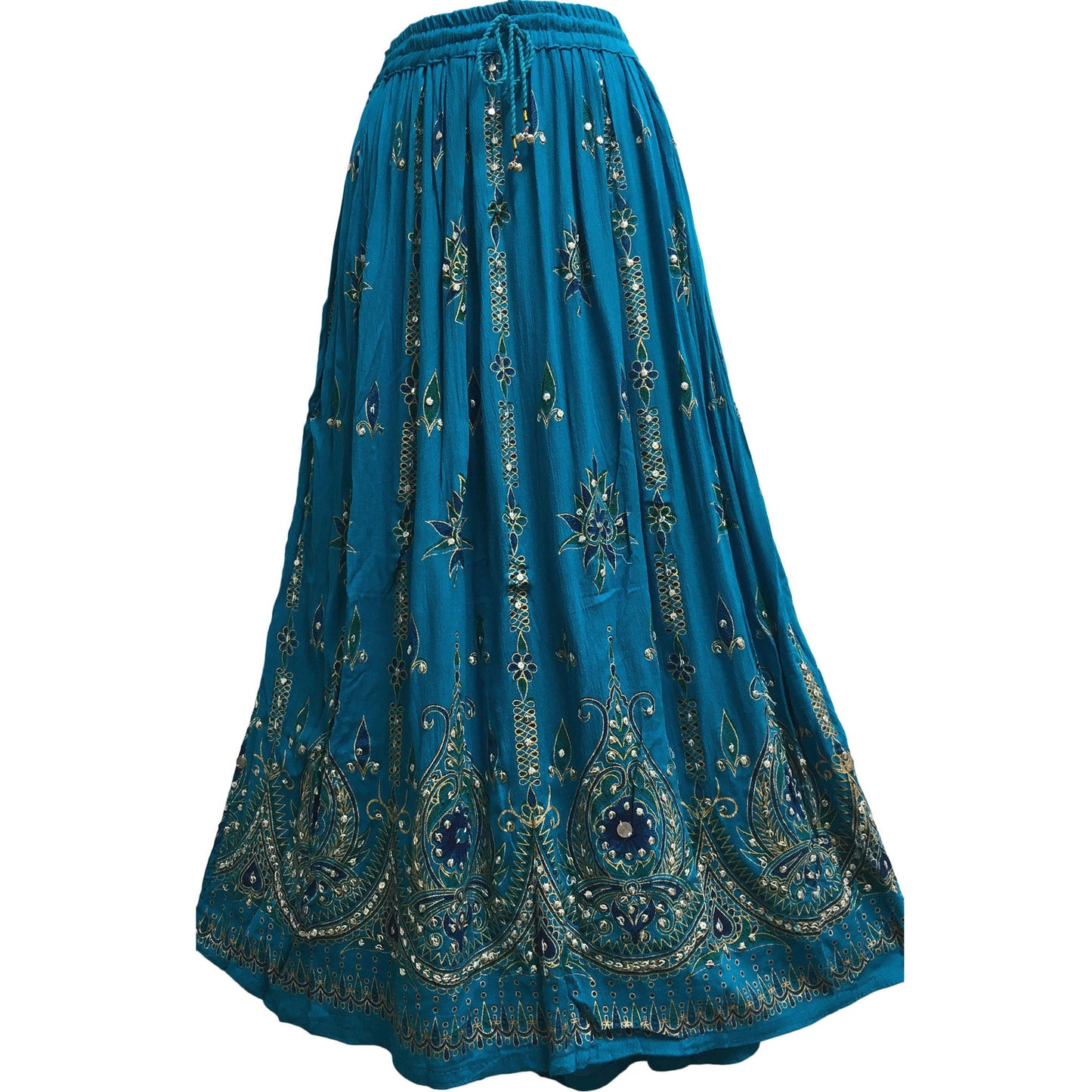 Women's boho Handmade Indian Sequin Crinkle Gypsy Long Broomstick Skirt