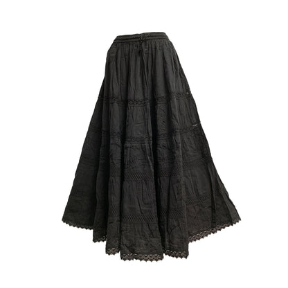 Womens Plus Size Three-Tier Bohemian Gauze Cotton Long Skirt Embroidered Skirt Boho solid color plain Maxi Skirt