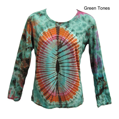 Women's Stretchy Spandex Hand Tie-Dye Long-Sleeve Yoga Boho Blouse Top Summer Festival T-Shirt