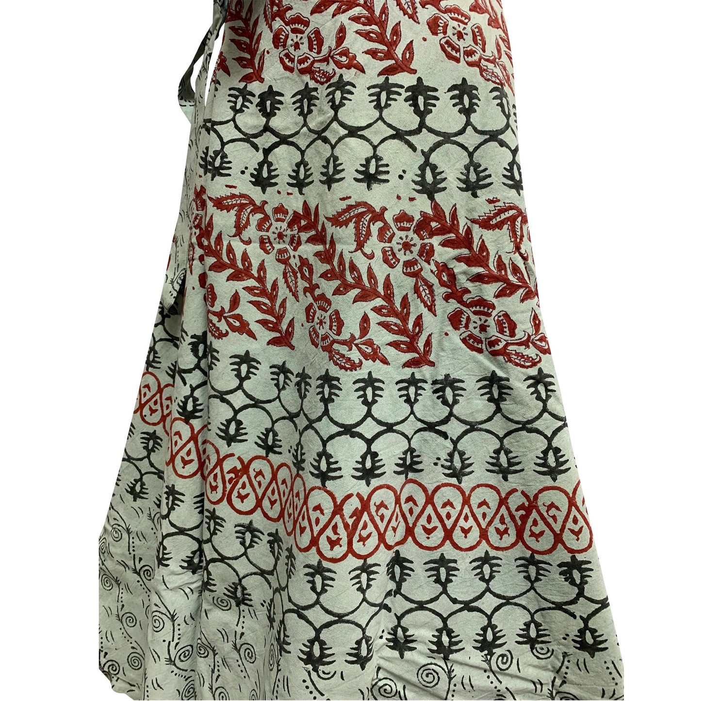 Bohemian Indian Ethnic Block Print Cotton Long Maxi Wrap Around Skirt Bagroo print