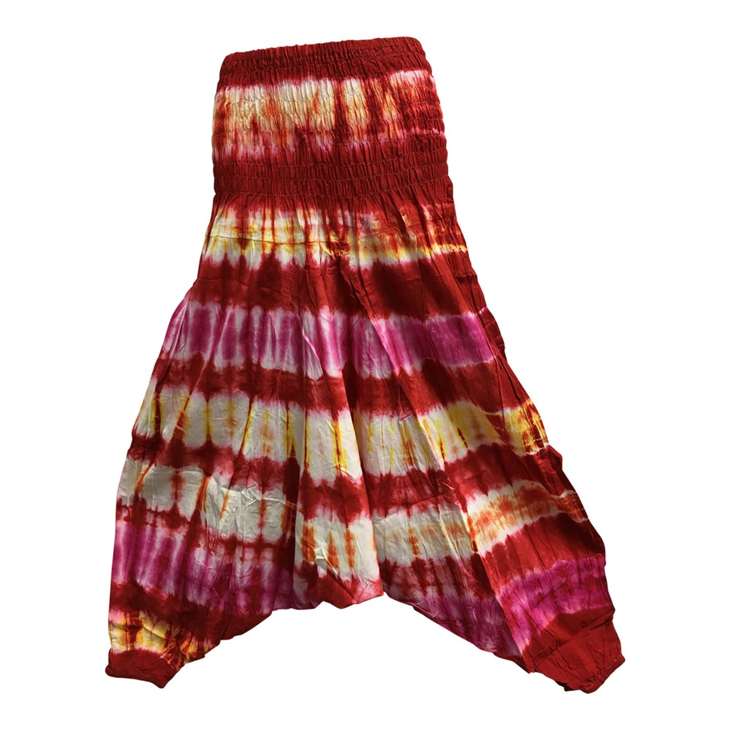 Smocked Waist Tie-Dye Aladdin Hippie Patchwork Harem Pants