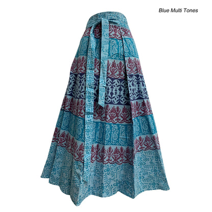 Bohemian Indian Ethnic Block Print Cotton Long Maxi Wrap Around Skirt Bagroo