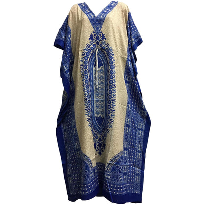 Bohemian Soft Silky Crepe Printed Caftan Kaftan Cover-Up Hippie Gypsy Lounge Dress