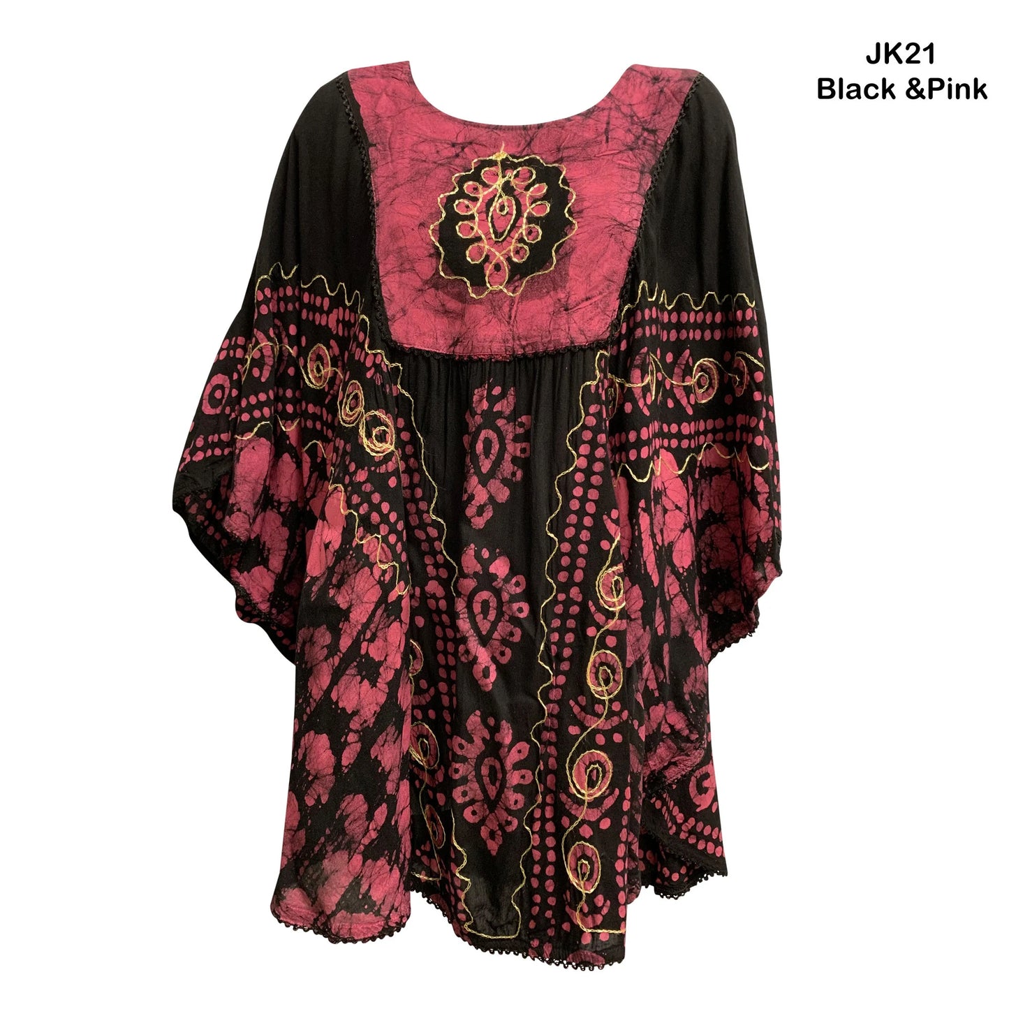 JK Missy Plus Indian Bohemian Tie-Dye Batik Embroidered Poncho Caftan Blouse kaftan mini dress