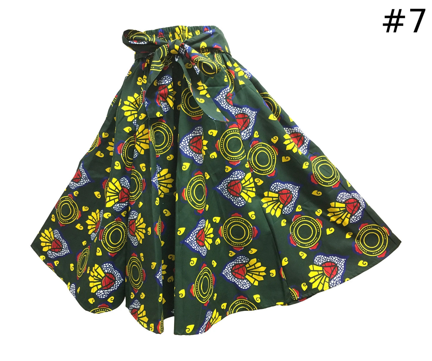 Women's Ethnic Print African Wax Cotton Flared Umbrella Cut Midi Skirt bohemian Skirt with Two Pockets