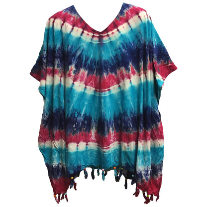 Boho Plus Size Tie-Dye Multi color Loose Fit Unisex Caftan Poncho Tunic Hippie Loose Fit Beach Kaftan Blouse Shirt