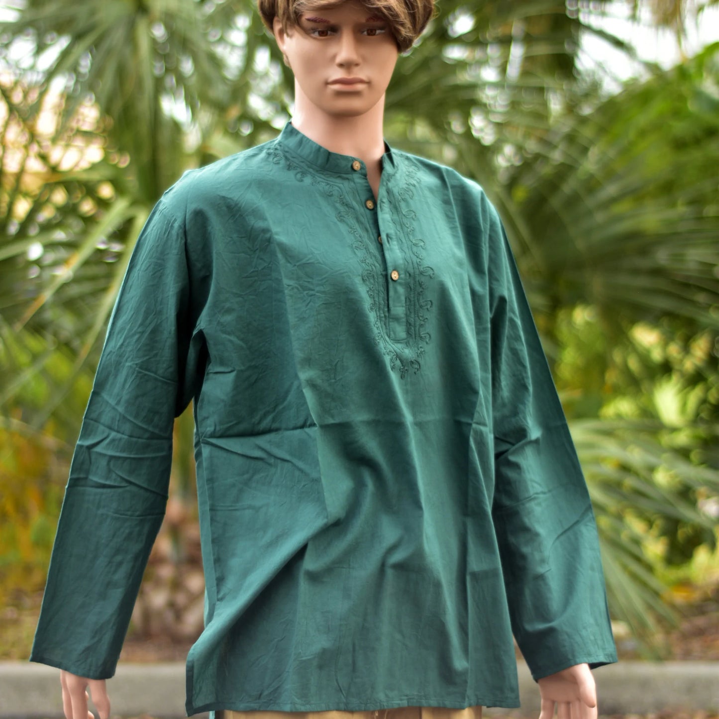 Men's Mandarin Collar Gauze Cotton Embroidered Kurta Boho Shirt Long Sleeve Shirt Loose fit Yoga Shirt