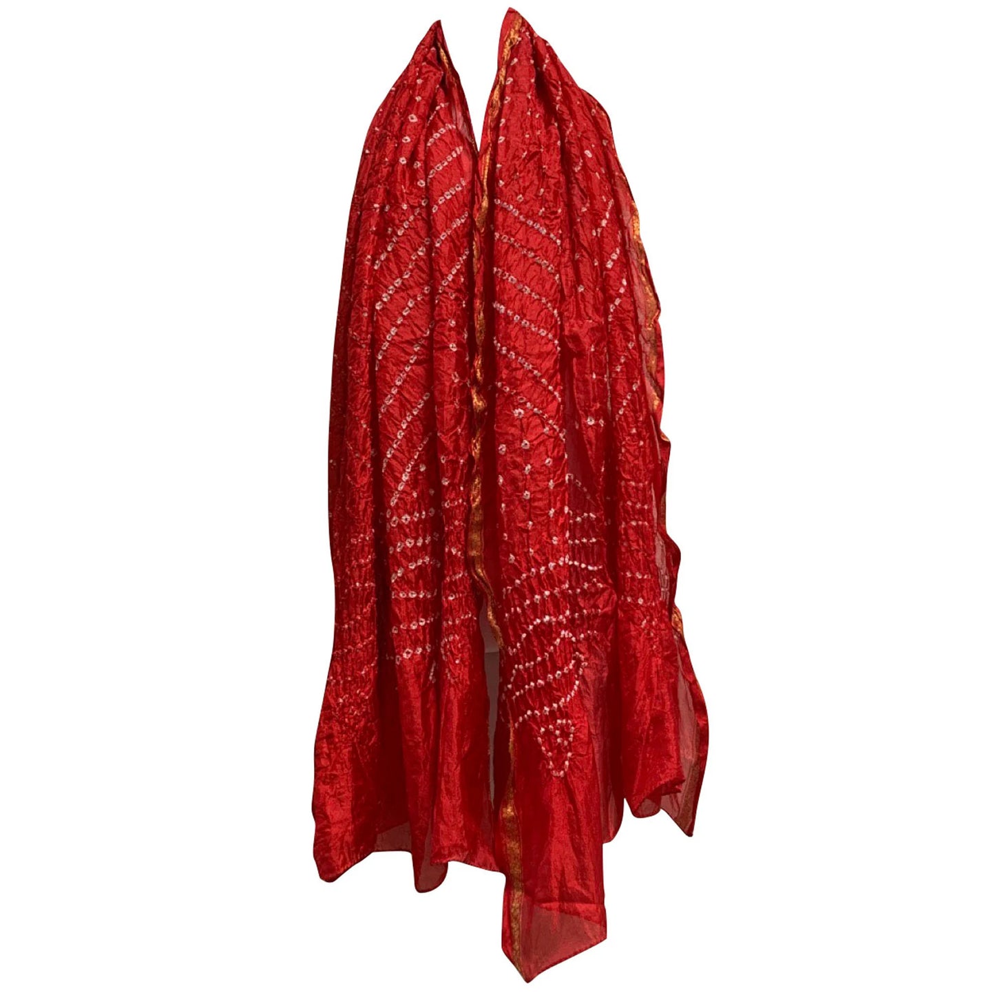 Indian Ethnic Pure Silk Bandhej Art Large Crinkled Tie-Dye Scarf Shawl Wrap