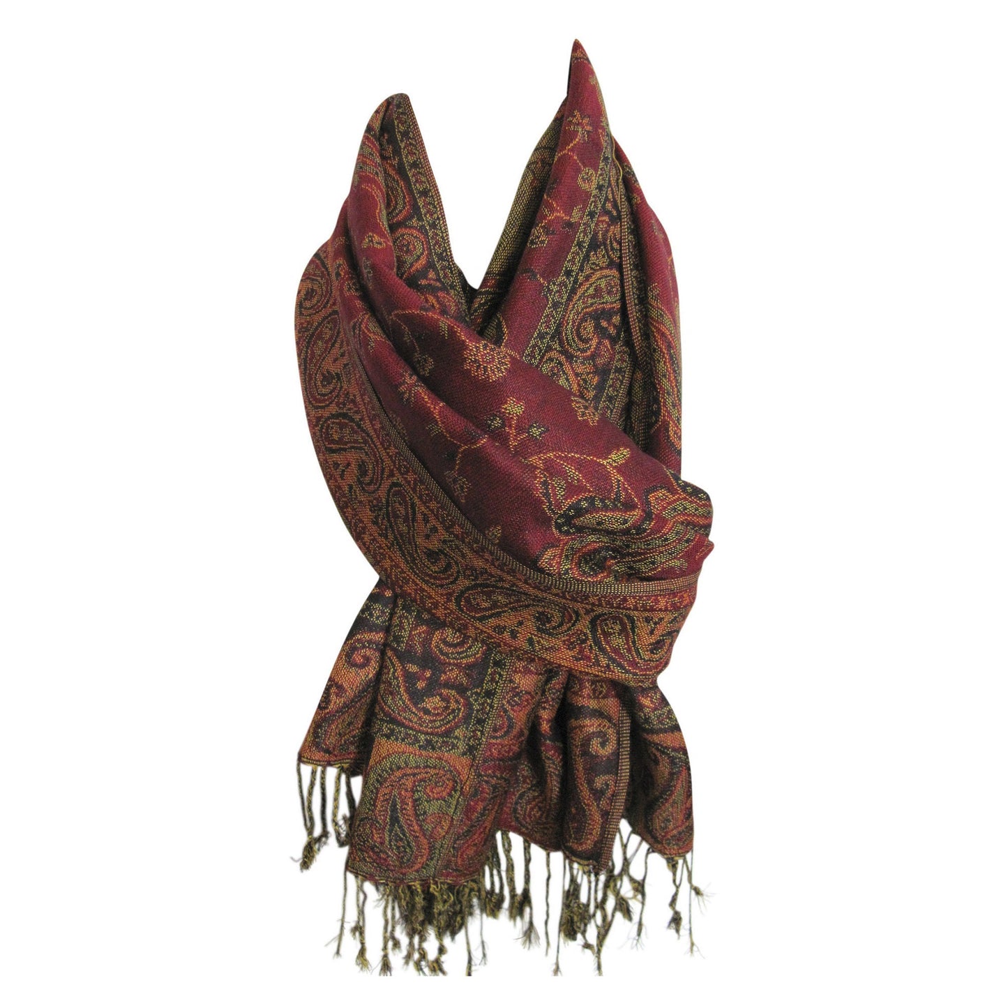 Reversible Jacquard Paisley Pashmina Silk Fringe Shawl Wrap Scarf