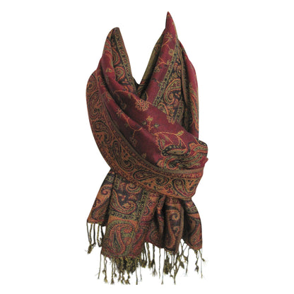 Reversible Jacquard Paisley Pashmina Silk Fringe Shawl Wrap Scarf