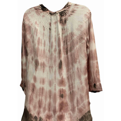 Indian Peasant Tie-Dye Y-Neck 3/4 Sleeve boho Tunic Blouse