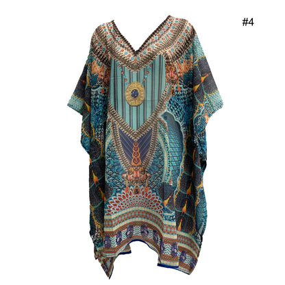 Boho Beaded Shimmering Beach Cover Up Caftan Dress