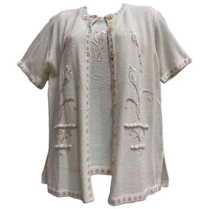 Women's Embroidered Short Sleeve Jacket & Blouse Clothing Set (2 Piece)