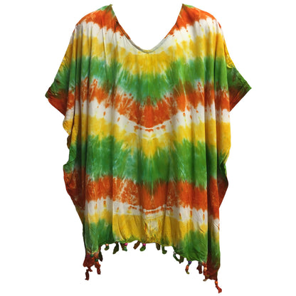 Boho Plus Size Tie-Dye Multi color Loose Fit Unisex Caftan Poncho Tunic Hippie Loose Fit Beach Kaftan Blouse Shirt