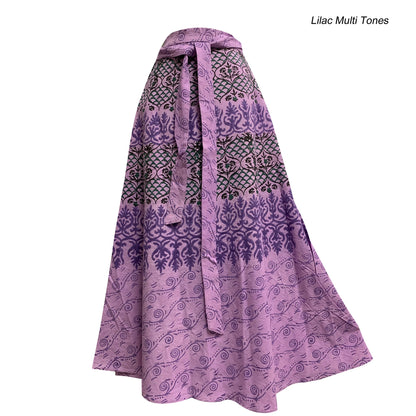 Bohemian Indian Ethnic Block Print Cotton Long Maxi Wrap Around Skirt Bagroo