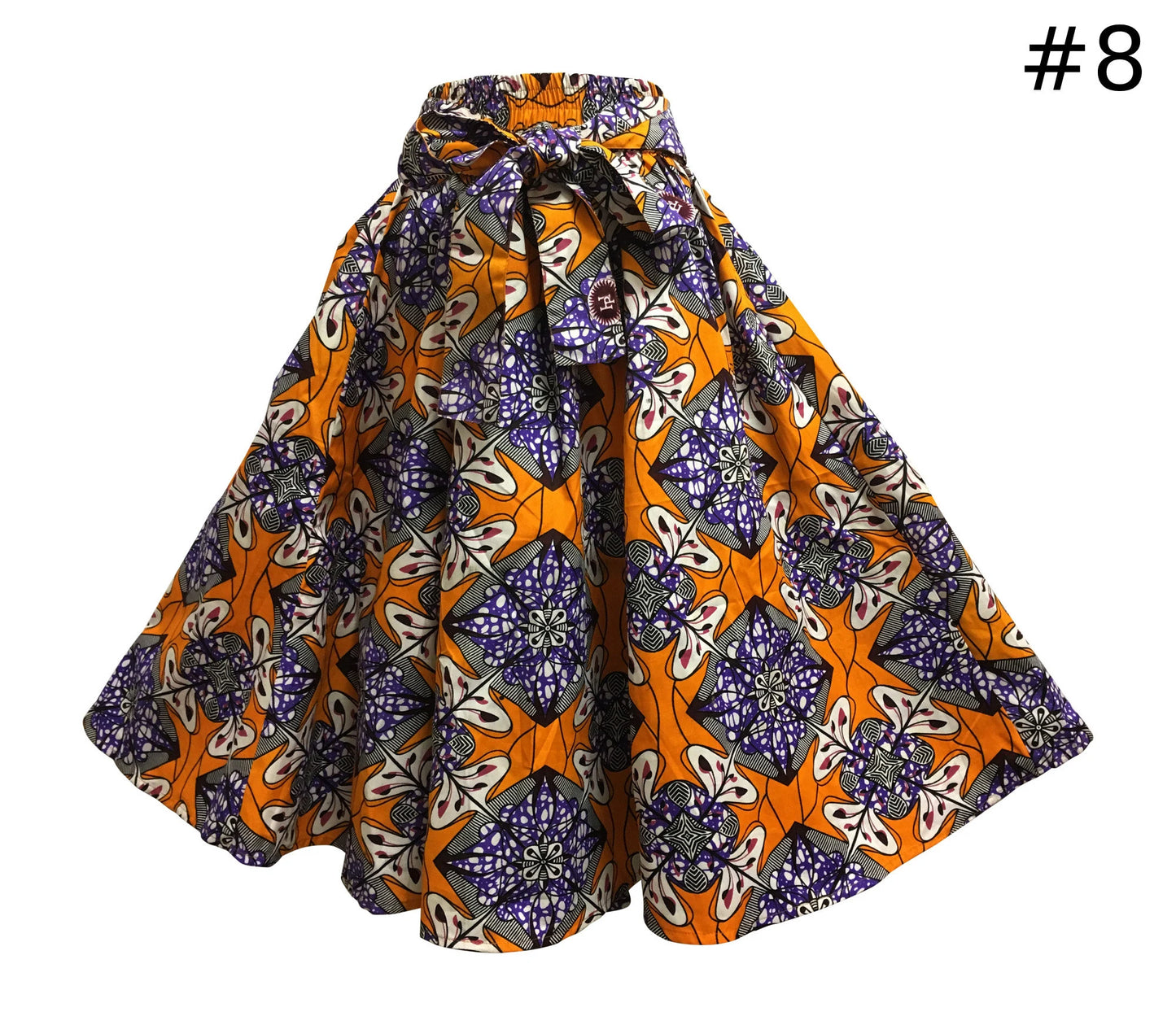 Women's Ethnic Print African Wax Cotton Flared Umbrella Cut Midi Skirt bohemian Skirt with Two Pockets