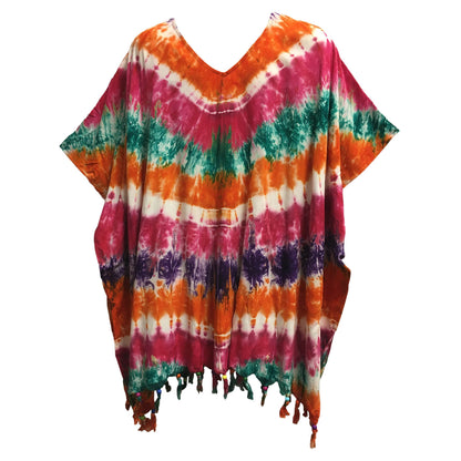 Women's Plus Size Tie-Dye Multicolor Loose Fit Unisex boho caftan Tunic blouse mens plus size casual shirt