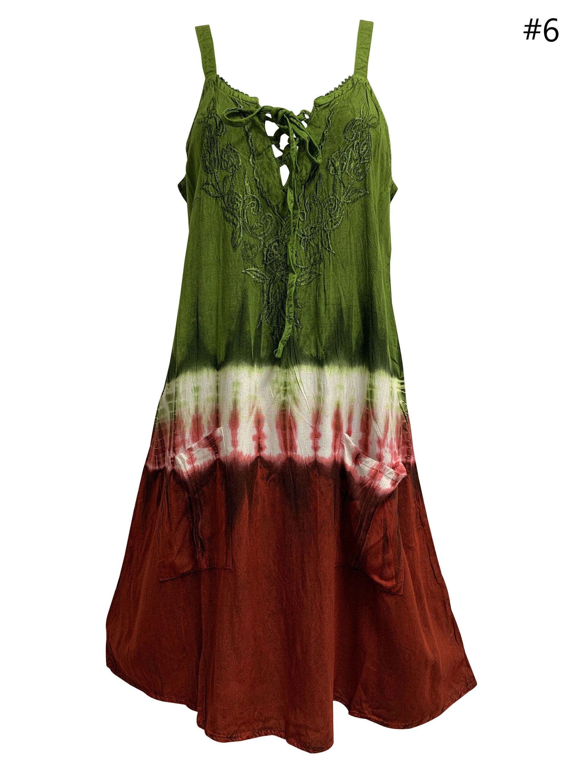 Tie Dye Embroidered Sleeveless Boho Cami Midi Dress for women USA & Canada 