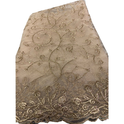 Gold Shimmering Embroidered Organza Silk Vintage Style Evening Shawl Wrap Scarf