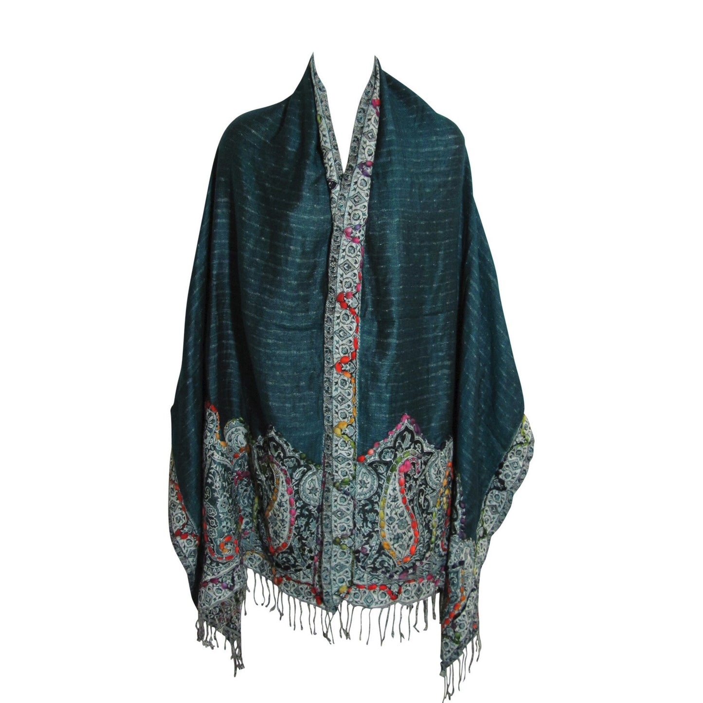 Indian Ethnic Paisley Hand-Embroidered Silky Reversible Pashmina Shawl Stole Scarf SONALI