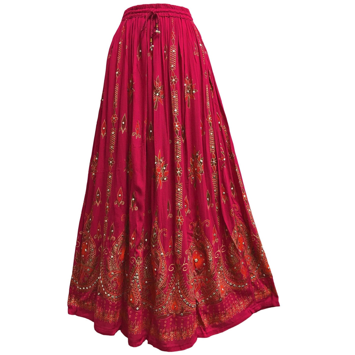 Women's boho Handmade Indian Sequin Crinkle Gypsy Long Broomstick Skirt