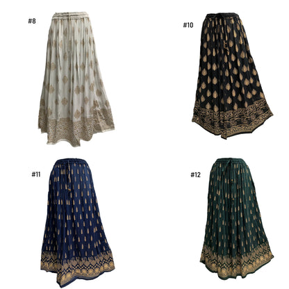 Indian Ethnic Gold Shimmering Print Crinkled Bohemian Long Skirt