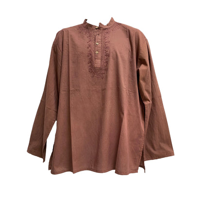 Men's Mandarin Collar Gauze Cotton Embroidered Kurta Boho Shirt Long Sleeve Shirt Loose fit Yoga Shirt