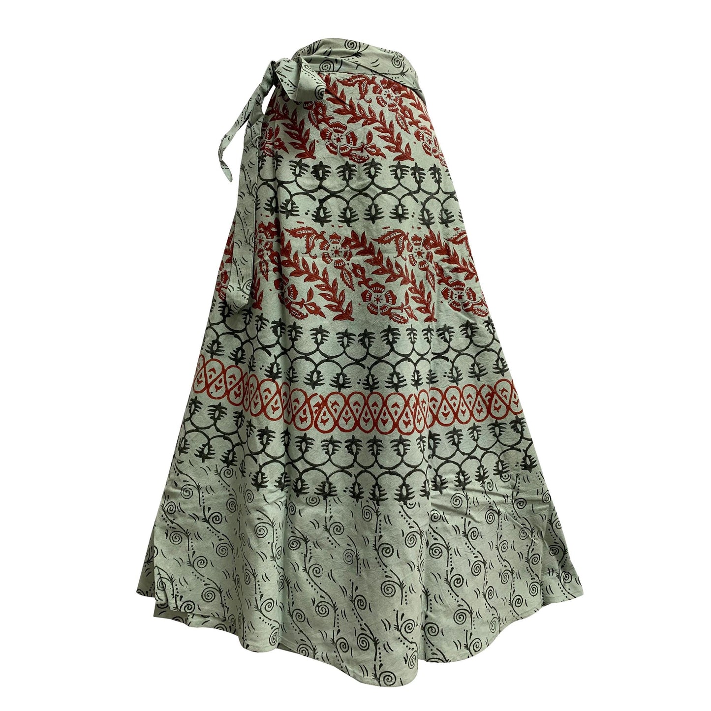 Bohemian Indian Ethnic Block Print Cotton Long Maxi Wrap Around Skirt Bagroo print