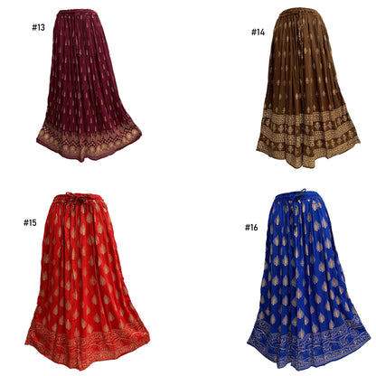 Indian Ethnic Gold Shimmering Print Crinkled Bohemian Long Skirt