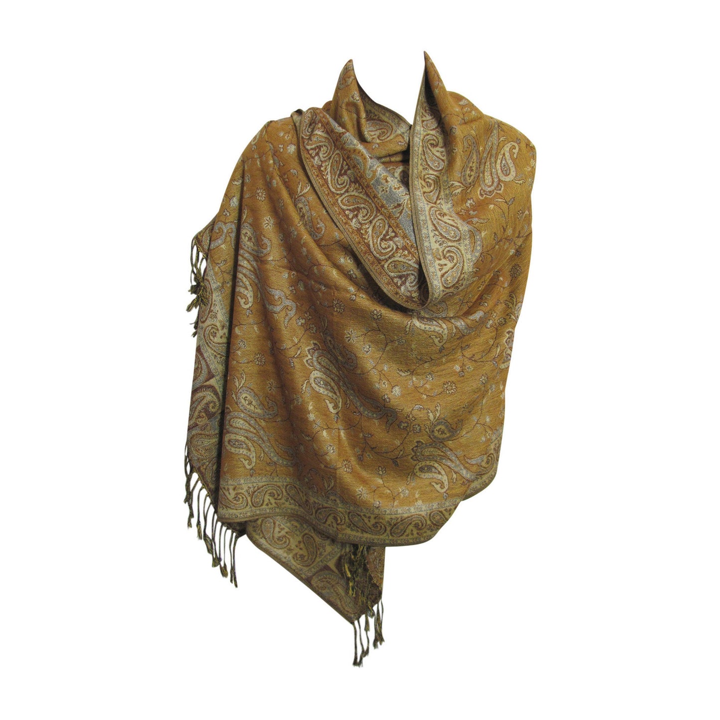 Reversible Jacquard Paisley Pashmina Silk Fringe Shawl Wrap Scarf