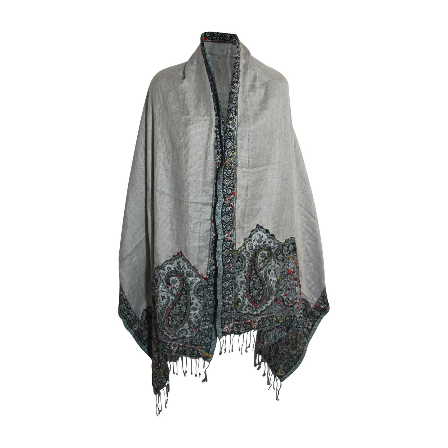 Indian Ethnic Paisley Hand-Embroidered Silky Reversible Pashmina Shawl Stole Scarf SONALI