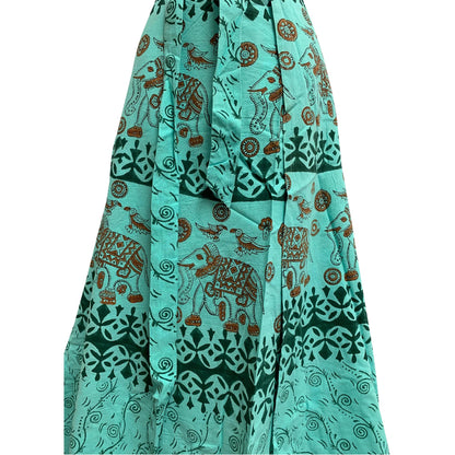 Bohemian Indian Ethnic Block Print Cotton Long Maxi Wrap Around Skirt Bagroo print