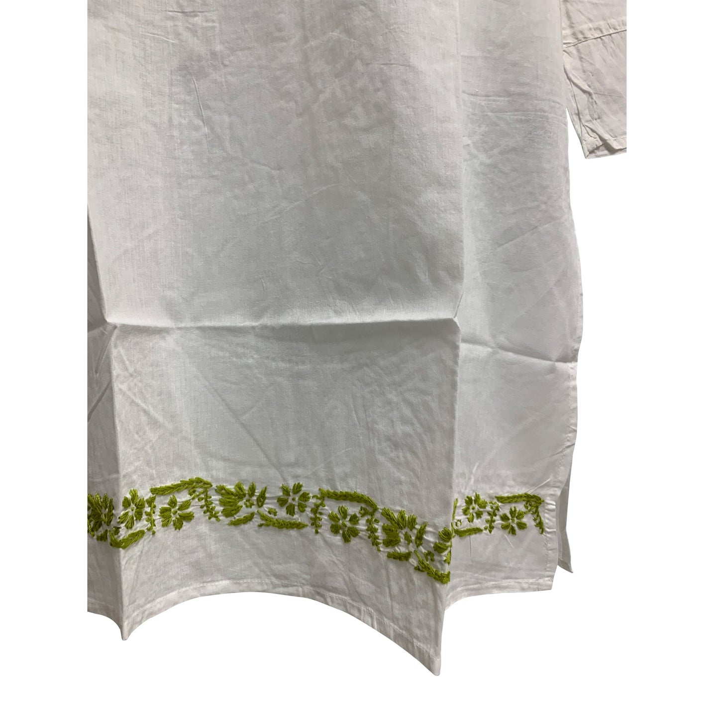 Indian Classic pure Cotton Hand Embroidered Long Sleeve White Tunic Kurti boho Blouse #17