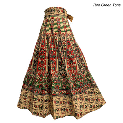 Bohemian Indian Ethnic Block Print Cotton Long Maxi Wrap Around Skirt Bagroo