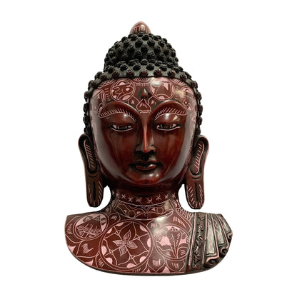 Handmade Vintage Buddha Mangala Painted Auspicious Symbol Face Mask Hanging Wall Sculpture