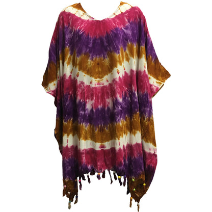 Boho Plus Size Tie-Dye Multi color Loose Fit Unisex Caftan Poncho Tunic Hippie Loose Fit Beach Kaftan Blouse Shirt