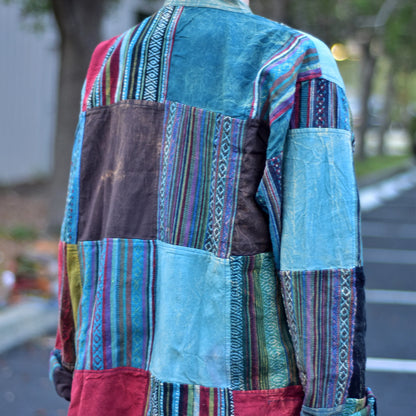 Men's Vintage Indian Heavy Cotton Boho Long Sleeve Hand made Patchwork Shirt