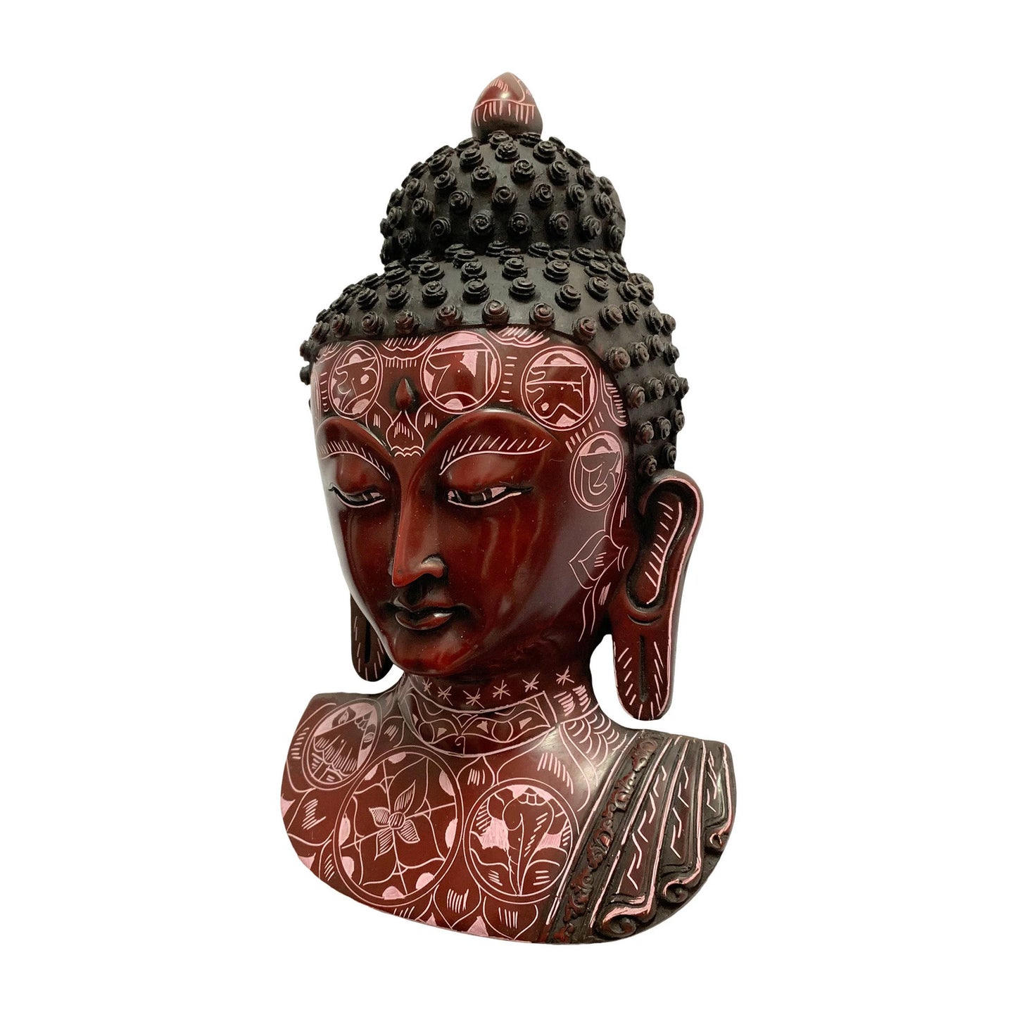 Handmade Vintage Buddha Mangala Painted Auspicious Symbol Face Mask Hanging Wall Sculpture