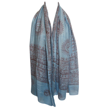 Indian Ethnic Om (Aum) Sanskrit Mantra Block Print Cotton Hippie Boho Long Scarf