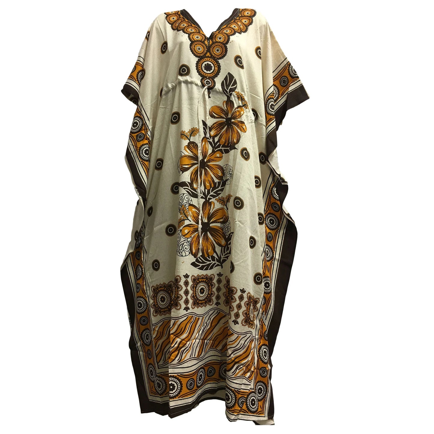 Bohemian Soft Silky Crepe Printed Caftan Kaftan Cover-Up Hippie Gypsy Lounge Dress